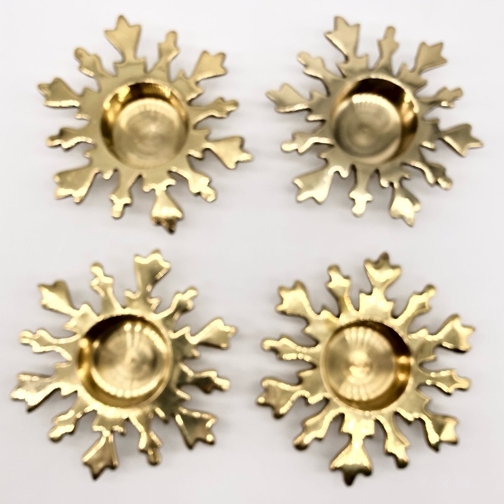 4 Solid Brass Starburst Sunburst Snowflake Tea Light Candle Holders 4”X4”X1”